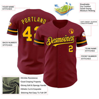 Custom Crimson Gold-Black Authentic Baseball Jersey - Sky-Custom