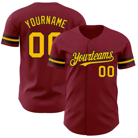 Custom Crimson Gold-Black Authentic Baseball Jersey - Sky-Custom