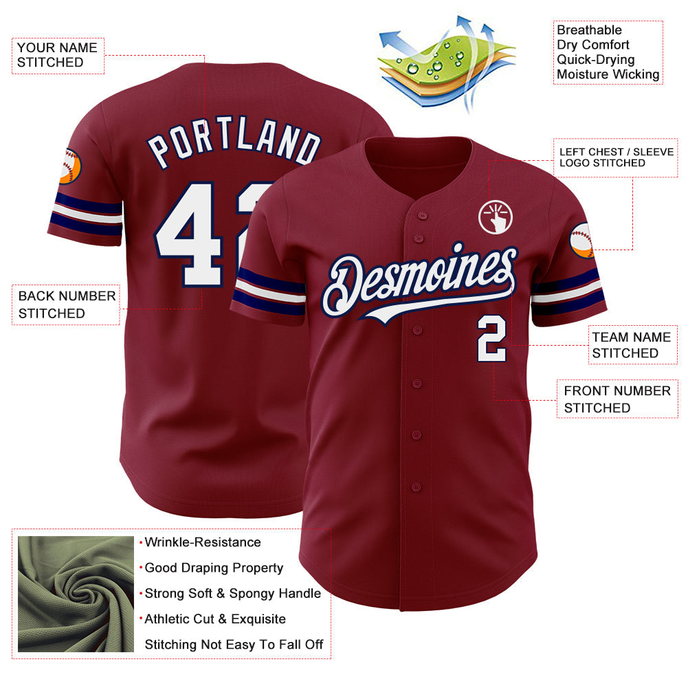 Custom Crimson White-Navy Authentic Baseball Jersey - Sky-Custom