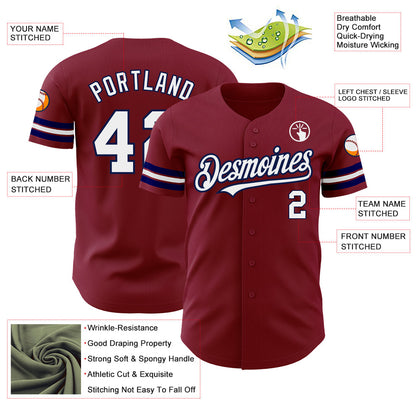 Custom Crimson White-Navy Authentic Baseball Jersey - Sky-Custom