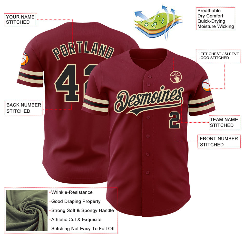 Custom Crimson Black-City Cream Authentic Baseball Jersey - Sky-Custom