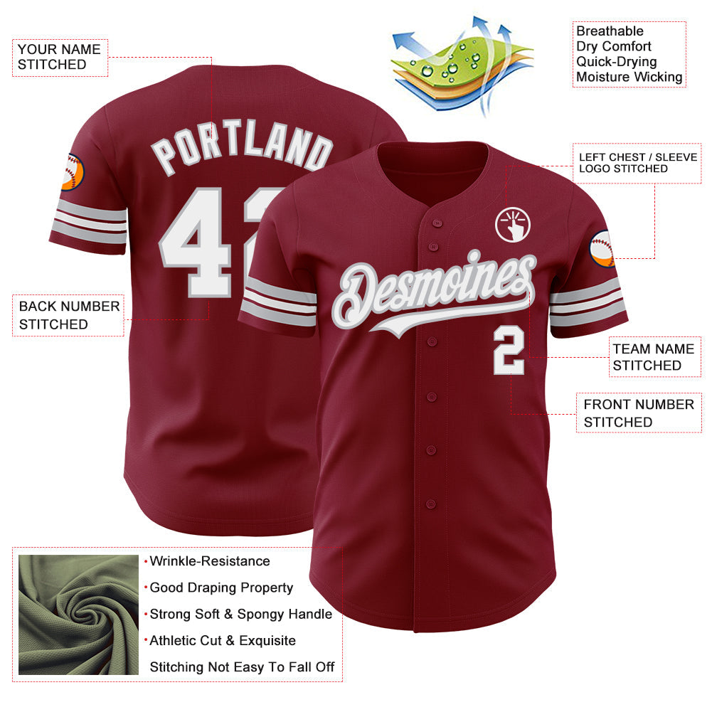 Custom Crimson White-Gray Authentic Baseball Jersey - Sky-Custom