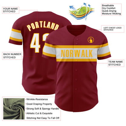 Custom Crimson White-Gold Authentic Baseball Jersey - Sky-Custom