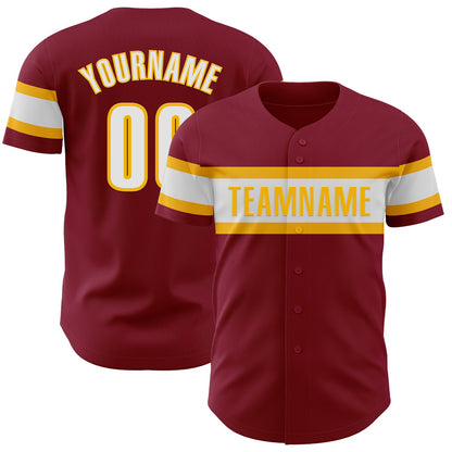Custom Crimson White-Gold Authentic Baseball Jersey - Sky-Custom