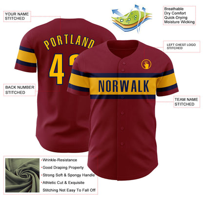 Custom Crimson Gold-Navy Authentic Baseball Jersey - Sky-Custom