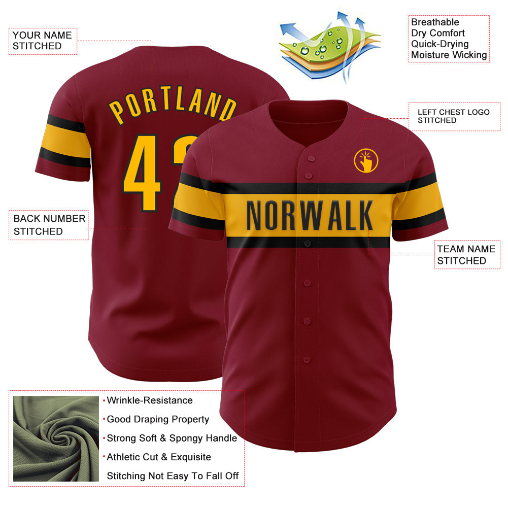 Custom Crimson Gold-Black Authentic Baseball Jersey - Sky-Custom