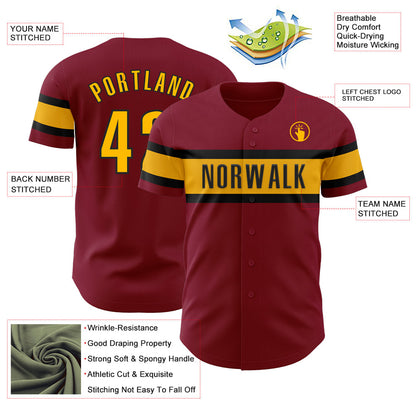 Custom Crimson Gold-Black Authentic Baseball Jersey - Sky-Custom