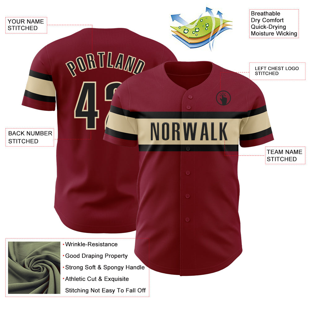 Custom Crimson Black-Cream Authentic Baseball Jersey - Sky-Custom