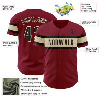 Custom Crimson Black-Cream Authentic Baseball Jersey - Sky-Custom