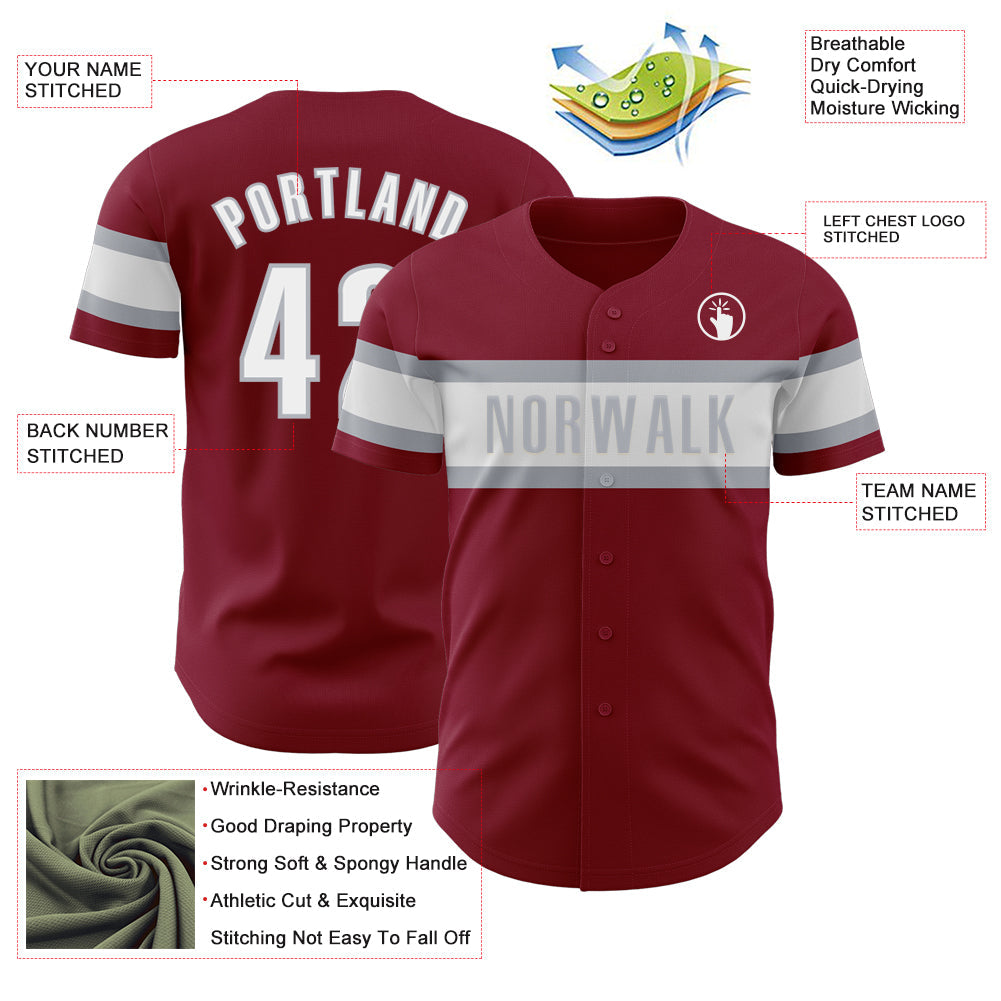 Custom Crimson White-Gray Authentic Baseball Jersey - Sky-Custom