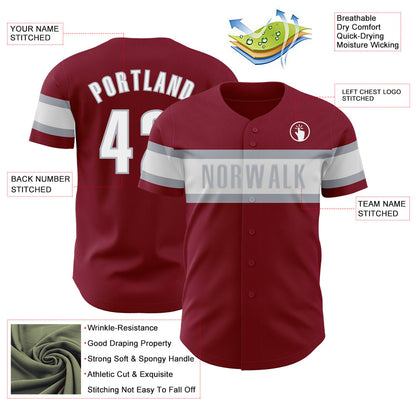 Custom Crimson White-Gray Authentic Baseball Jersey - Sky-Custom