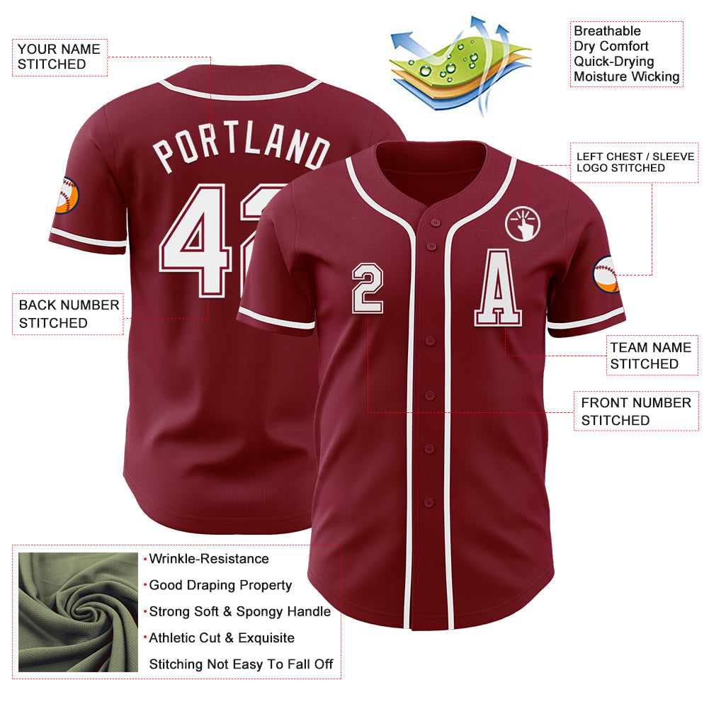 Custom Crimson White Authentic Baseball Jersey - Sky-Custom