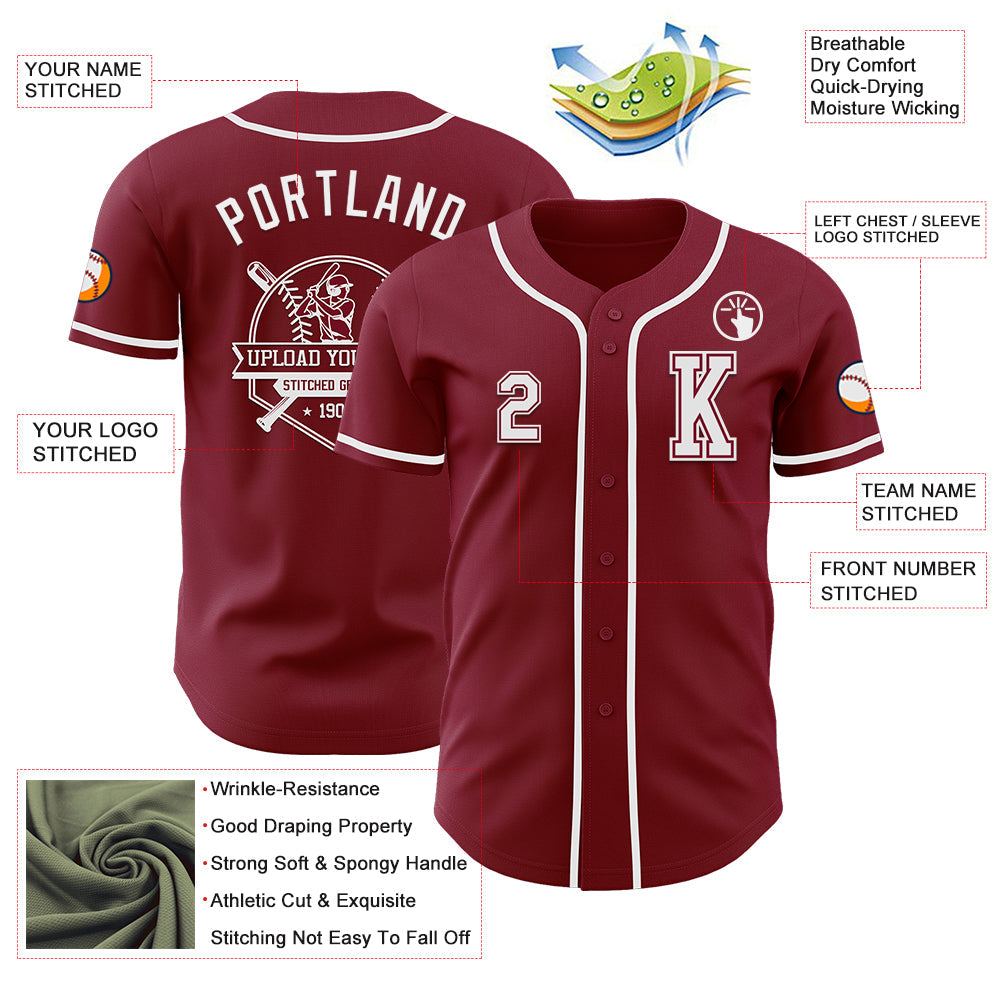 Custom Crimson White Authentic Baseball Jersey - Sky-Custom