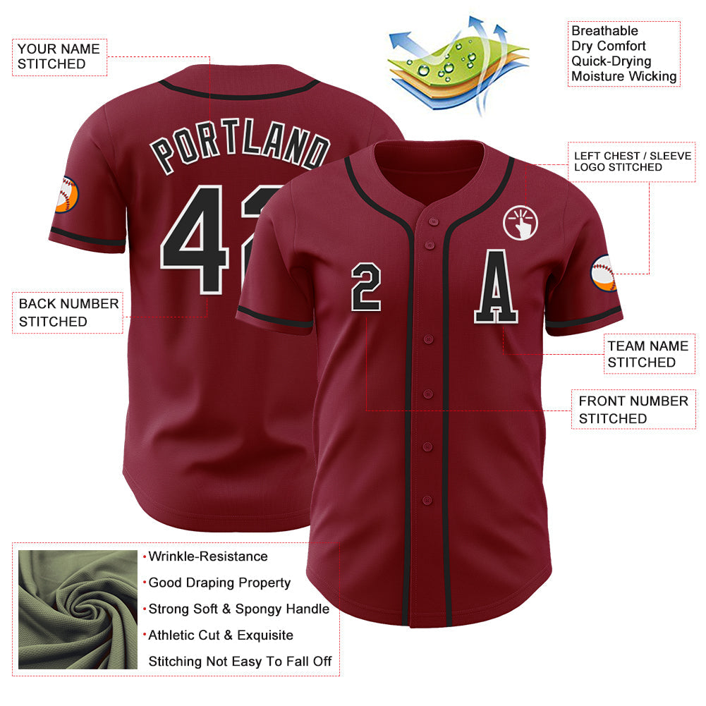 Custom Crimson Black-White Authentic Baseball Jersey - Sky-Custom