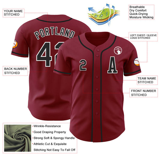 Custom Crimson Black-White Authentic Baseball Jersey - Sky-Custom