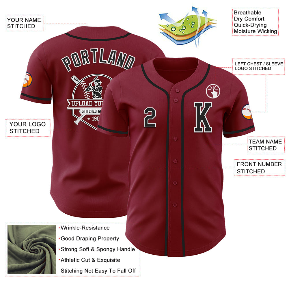 Custom Crimson Black-White Authentic Baseball Jersey - Sky-Custom