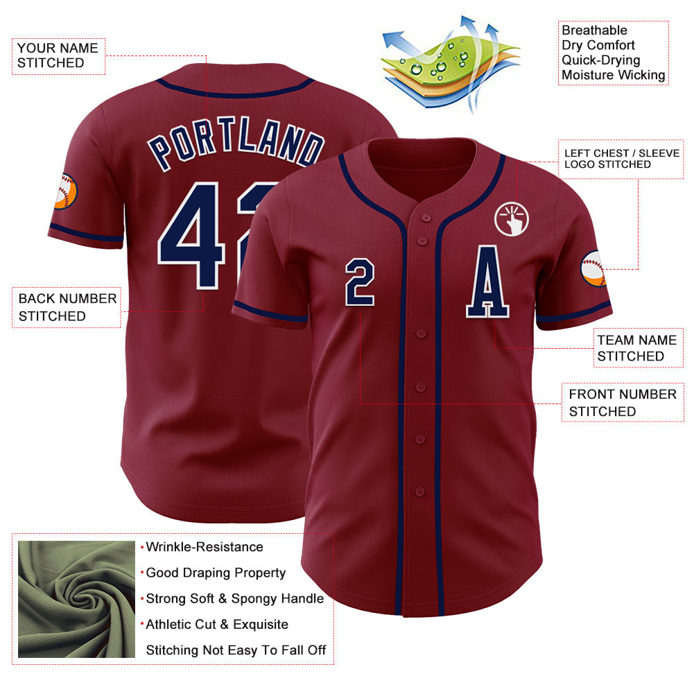 Custom Crimson Navy-White Authentic Baseball Jersey - Sky-Custom