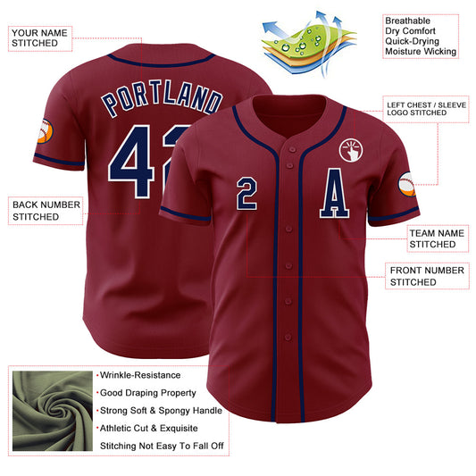 Custom Crimson Navy-White Authentic Baseball Jersey - Sky-Custom