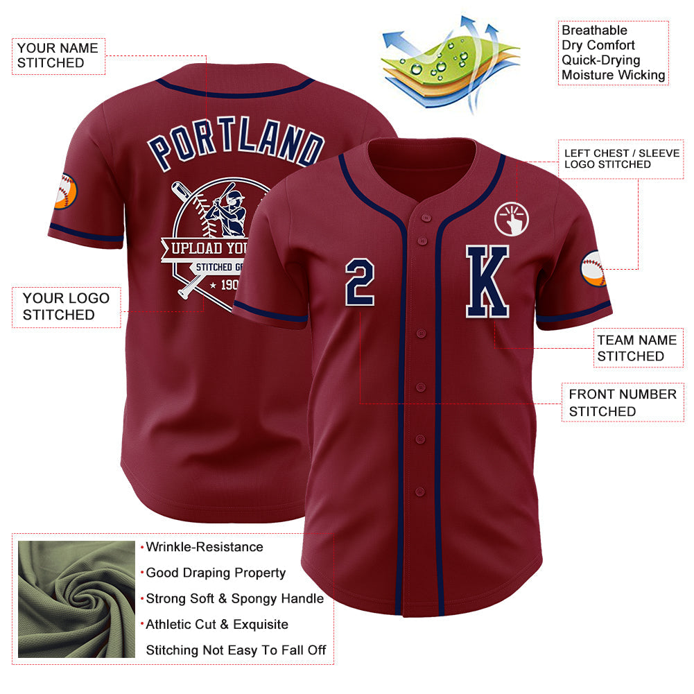Custom Crimson Navy-White Authentic Baseball Jersey - Sky-Custom