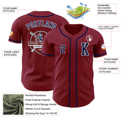 Custom Crimson Navy-White Authentic Baseball Jersey - Sky-Custom