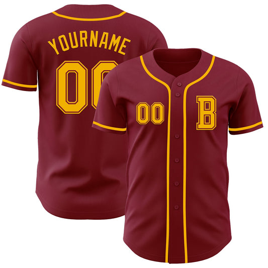 Custom Crimson Gold Authentic Baseball Jersey - Sky-Custom