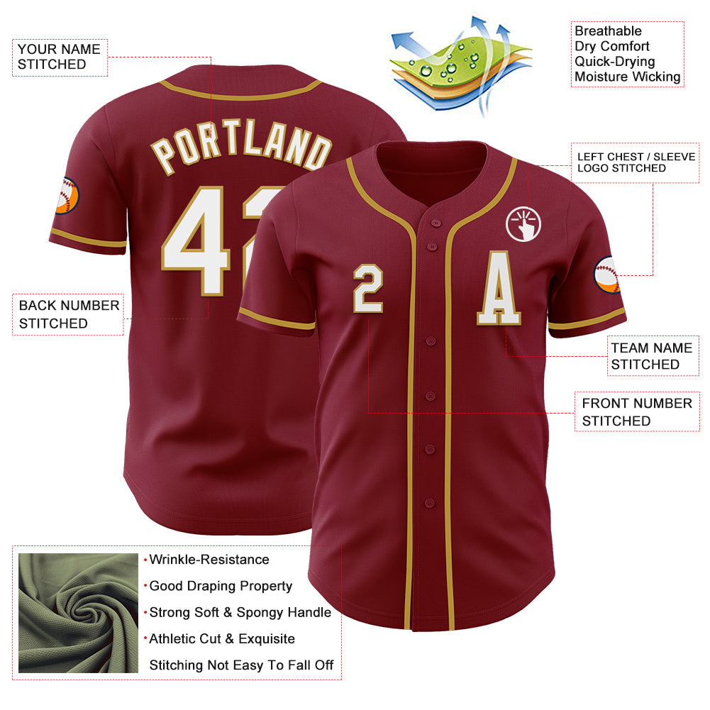Custom Crimson White-Old Gold Authentic Baseball Jersey - Sky-Custom
