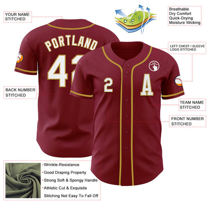 Custom Crimson White-Old Gold Authentic Baseball Jersey - Sky-Custom