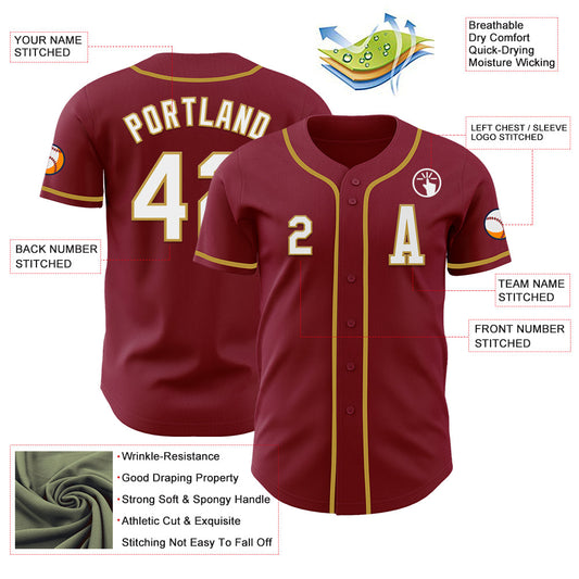 Custom Crimson White-Old Gold Authentic Baseball Jersey - Sky-Custom