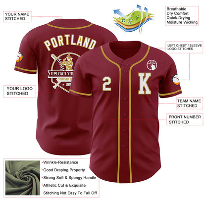 Custom Crimson White-Old Gold Authentic Baseball Jersey - Sky-Custom