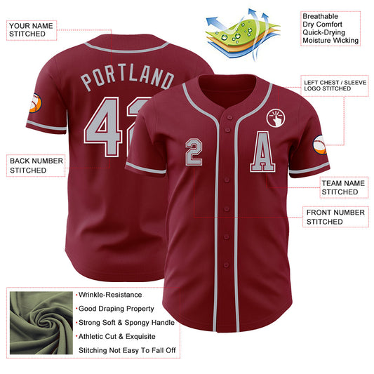 Custom Crimson Gray-White Authentic Baseball Jersey - Sky-Custom
