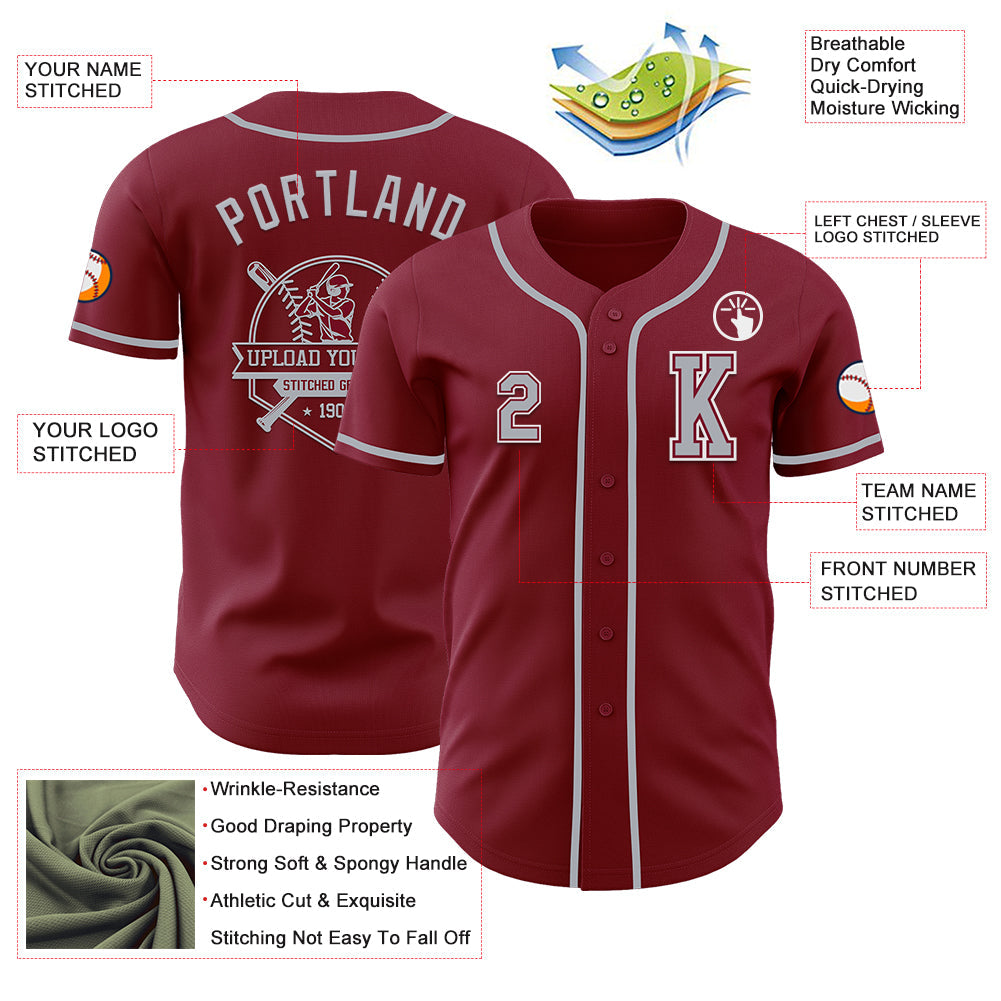 Custom Crimson Gray-White Authentic Baseball Jersey - Sky-Custom