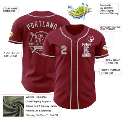 Custom Crimson Gray-White Authentic Baseball Jersey - Sky-Custom