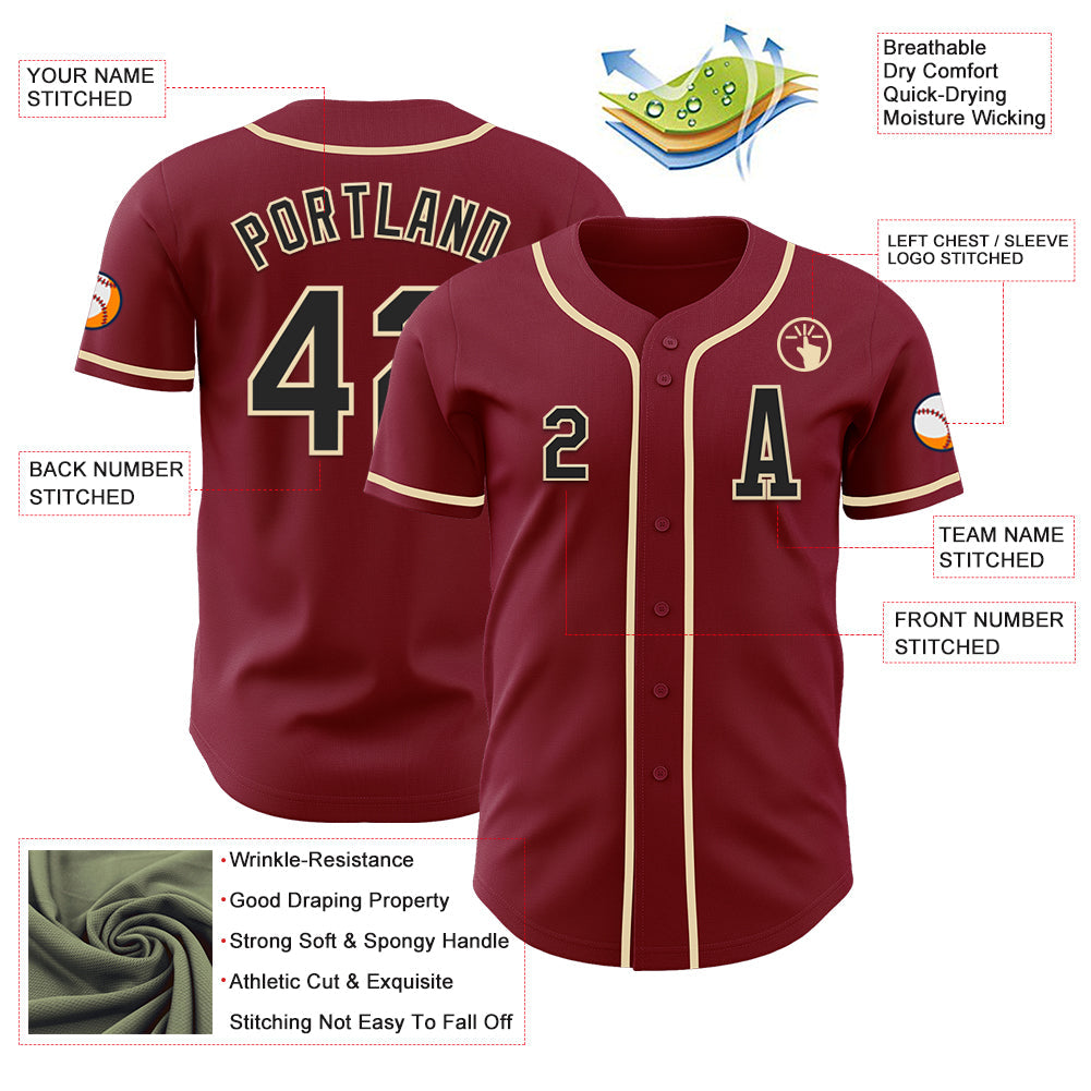 Custom Crimson Black-Cream Authentic Baseball Jersey - Sky-Custom