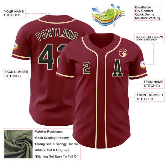 Custom Crimson Black-Cream Authentic Baseball Jersey - Sky-Custom