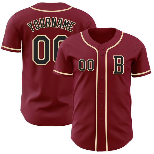 Custom Crimson Black-Cream Authentic Baseball Jersey - Sky-Custom