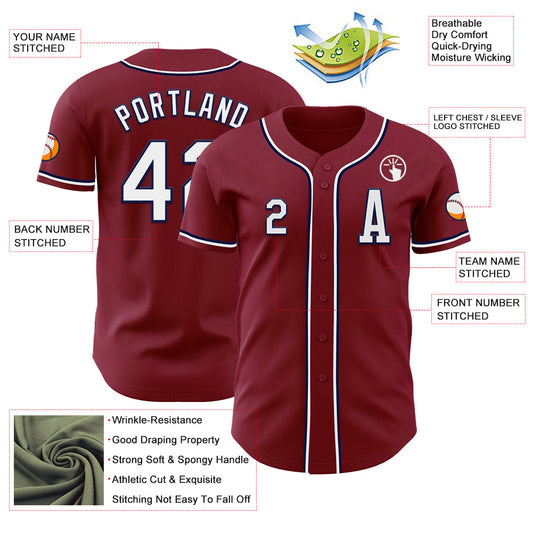 Custom Crimson White-Navy Authentic Baseball Jersey - Sky-Custom