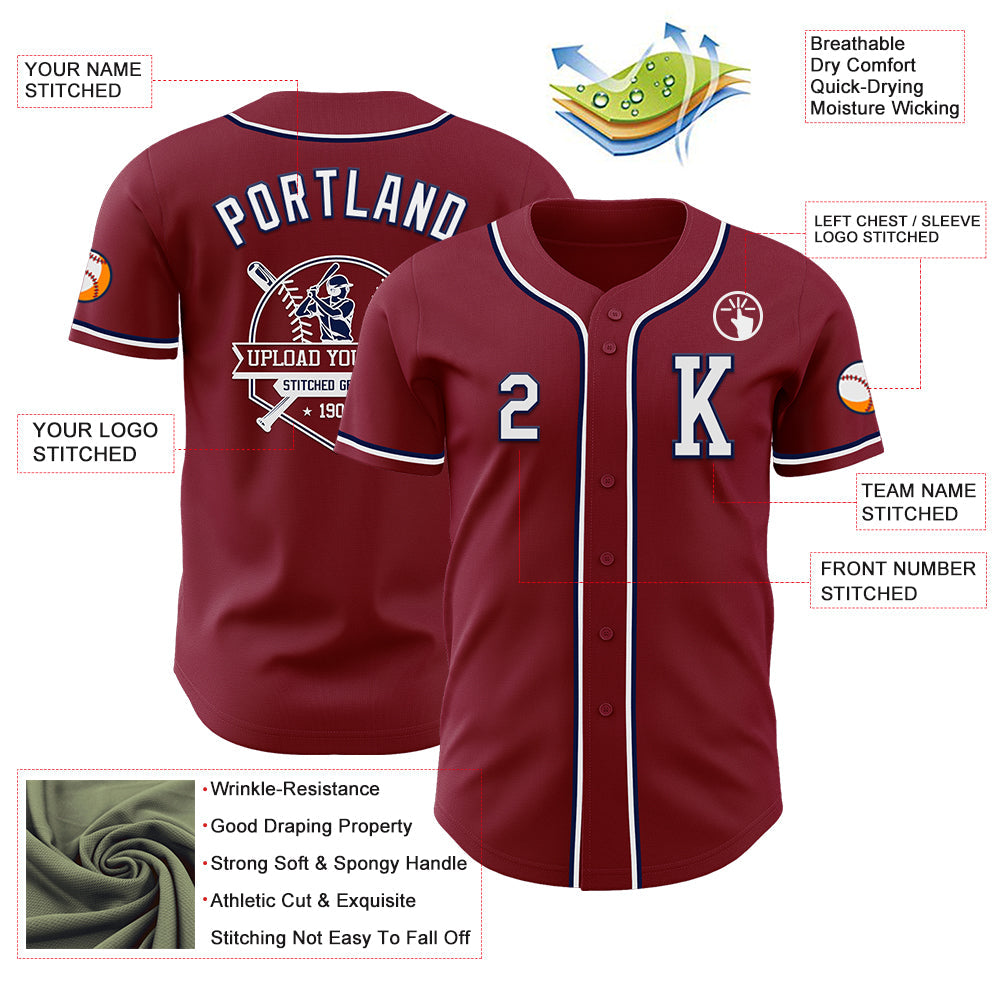 Custom Crimson White-Navy Authentic Baseball Jersey - Sky-Custom