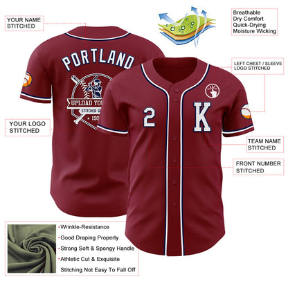 Custom Crimson White-Navy Authentic Baseball Jersey - Sky-Custom