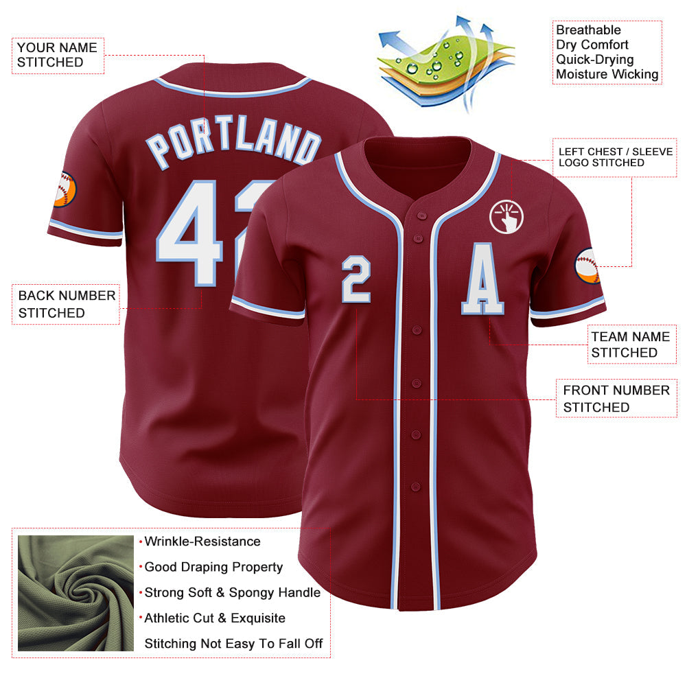 Custom Crimson White-Light Blue Authentic Baseball Jersey - Sky-Custom
