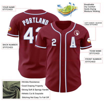 Custom Crimson White-Light Blue Authentic Baseball Jersey - Sky-Custom