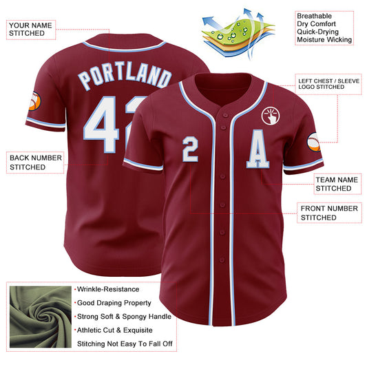 Custom Crimson White-Light Blue Authentic Baseball Jersey - Sky-Custom