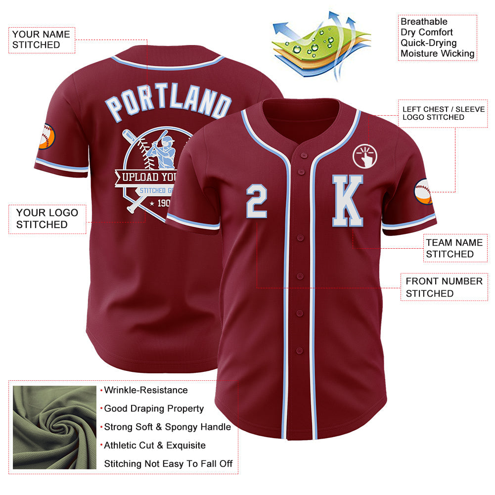 Custom Crimson White-Light Blue Authentic Baseball Jersey - Sky-Custom