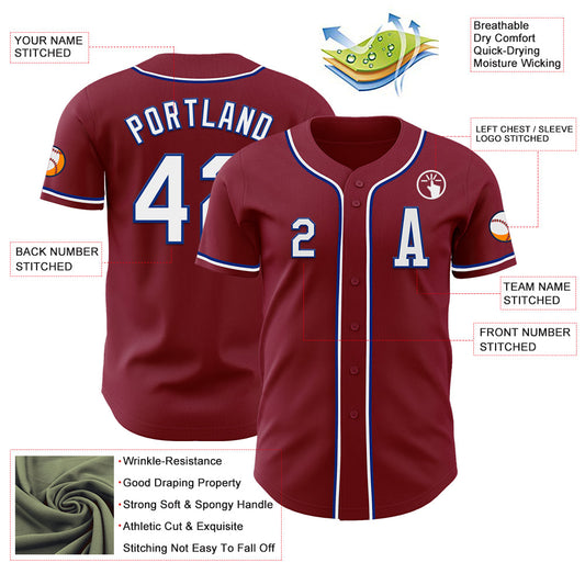 Custom Crimson White-Royal Authentic Baseball Jersey - Sky-Custom