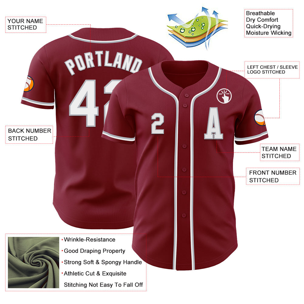 Custom Crimson White-Gray Authentic Baseball Jersey - Sky-Custom