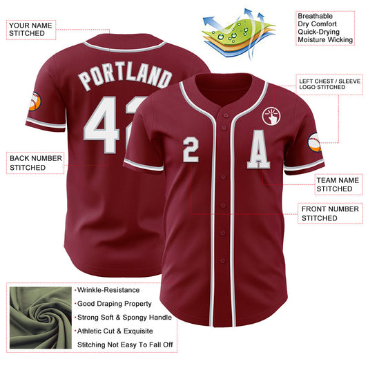 Custom Crimson White-Gray Authentic Baseball Jersey - Sky-Custom