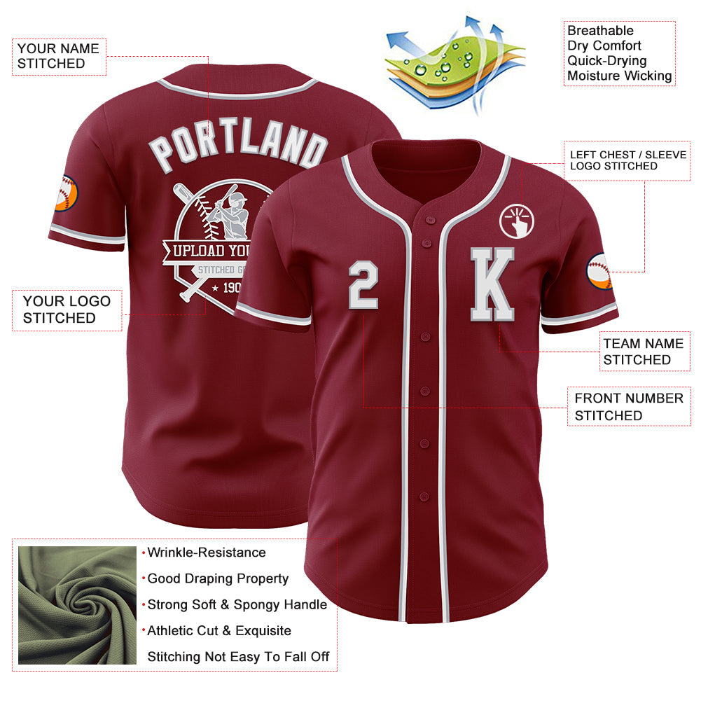Custom Crimson White-Gray Authentic Baseball Jersey - Sky-Custom