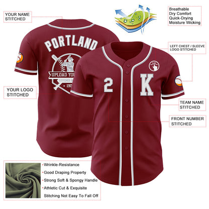 Custom Crimson White-Gray Authentic Baseball Jersey - Sky-Custom