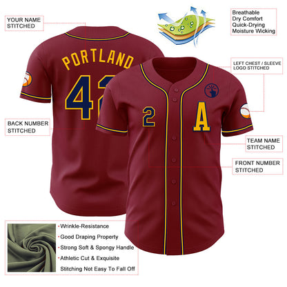 Custom Crimson Navy-Gold Authentic Baseball Jersey - Sky-Custom
