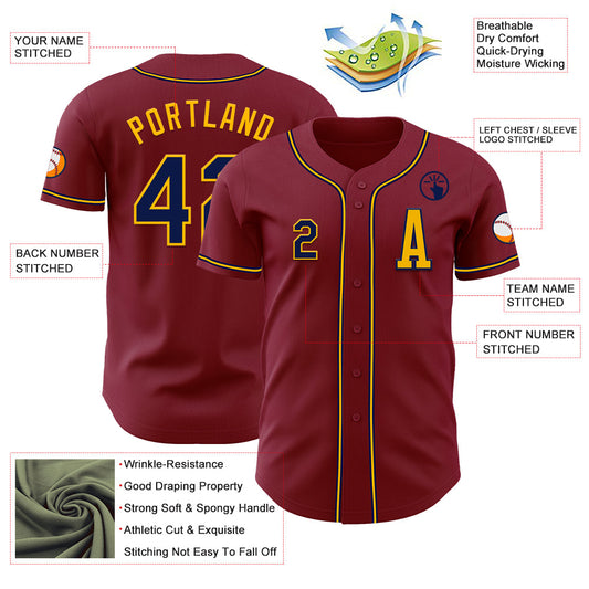 Custom Crimson Navy-Gold Authentic Baseball Jersey - Sky-Custom
