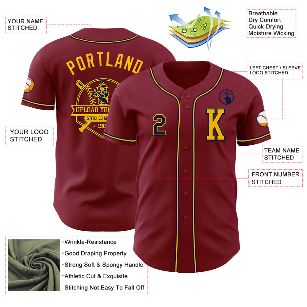 Custom Crimson Navy-Gold Authentic Baseball Jersey - Sky-Custom